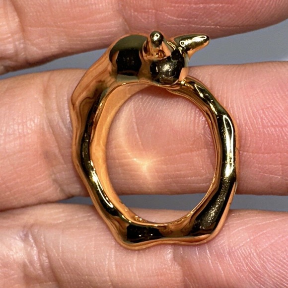 Ring Snail Abstract Gold Tone Modernist Nugget Size 5.25 Stamped Ohm Brand - Picture 2 of 8